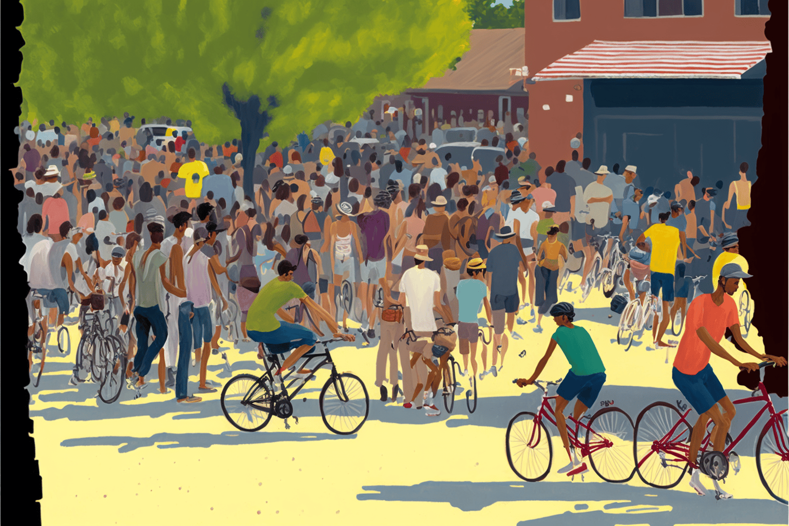 Image of a crowd of people biking on a summer day