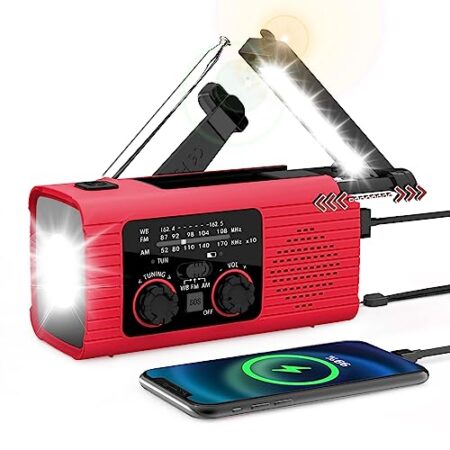 NOAA Weather Alert Radio: Solar, Crank & USB LED Flashlight