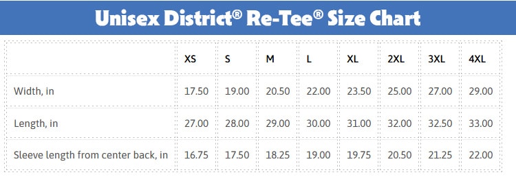 Re Tee Size Chart